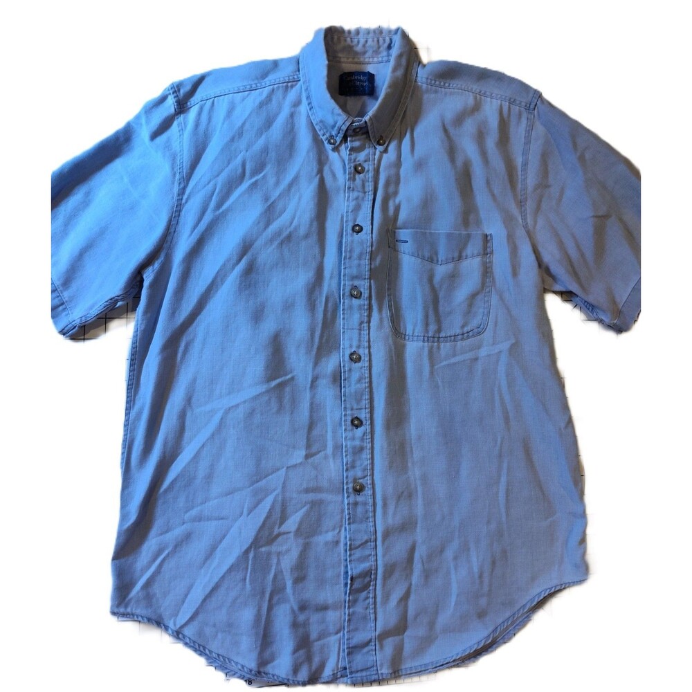 Vintage Cambridge Classics Men's Short Sleeve Button down Shirt Denim like Sz L